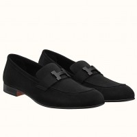 Hermes Men's Paris Loafers In Black Suede Calfskin Hermes Men's Paris Loafers In Black Suede Calfskin