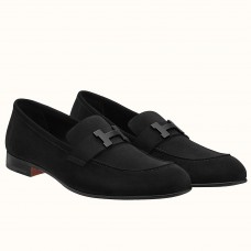 Hermes Men's Paris Loafers In Black Suede Calfskin Hermes Men's Paris Loafers In Black Suede Calfskin