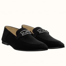 Hermes Men's Tenor Loafers In Black Suede Calfskin Hermes Men's Tenor Loafers In Black Suede Calfskin