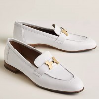 Hermes Women's Paris Loafers in White Goatskin Hermes Women's Paris Loafers in White Goatskin