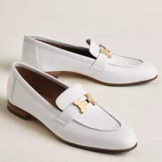 Hermes Women's Paris Loafers in White Goatskin Hermes Women's Paris Loafers in White Goatskin