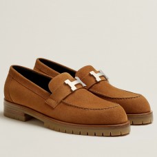 Hermes Women's Faubourg Loafers in Brown Suede Leather Hermes Women's Faubourg Loafers in Brown Suede Leather