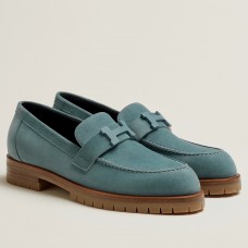 Hermes Women's Faubourg Loafers in Blue Suede Leather Hermes Women's Faubourg Loafers in Blue Suede Leather