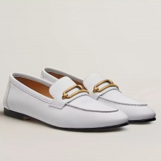 Hermes Women's Colette Loafers in White Leather Hermes Women's Colette Loafers in White Leather