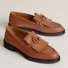 Hermes Women's Impact Loafers in Brown Leather Hermes Women's Impact Loafers in Brown Leather