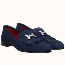 Hermes Women's Royal Loafers In Blue Suede Leather Hermes Women's Royal Loafers In Blue Suede Leather