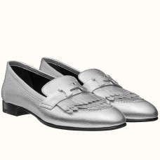 Hermes Women's Royal Loafers In Silver Metallic Lambskin Hermes Women's Royal Loafers In Silver Metallic Lambskin