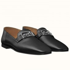 Hermes Women's Time Loafers In Black Goatskin Hermes Women's Time Loafers In Black Goatskin