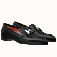 Hermes Women's Paris Loafers In Black Goatskin Hermes Women's Paris Loafers In Black Goatskin