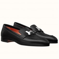 Hermes Women's Paris Loafers In Black Goatskin Hermes Women's Paris Loafers In Black Goatskin