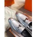 Hermes Women's Paris Loafers In Silver Metallic Goatskin