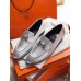 Hermes Women's Paris Loafers In Silver Metallic Goatskin