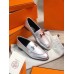 Hermes Women's Paris Loafers In Silver Metallic Goatskin