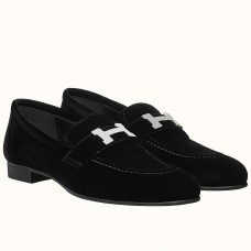 Hermes Women's Paris Loafers In Black Velvet Hermes Women's Paris Loafers In Black Velvet