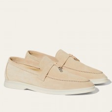 Loro Piana Women's Summer Charms Walk Loafers in Beige Suede Leather Loro Piana Women's Summer Charms Walk Loafers in Beige Suede Leather