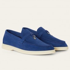 Loro Piana Women's Summer Charms Walk Loafers in Blue Fluorite Suede Leather Loro Piana Women's Summer Charms Walk Loafers in Blue Fluorite Suede Leather