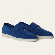 Loro Piana Women's Summer Charms Walk Loafers in Blue Suede Leather Loro Piana Women's Summer Charms Walk Loafers in Blue Suede Leather