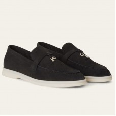 Loro Piana Women's Summer Charms Walk Loafers in Black Suede Leather Loro Piana Women's Summer Charms Walk Loafers in Black Suede Leather
