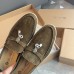 Loro Piana Women's Summer Charms Walk Loafers in Olive Suede Leather Loro Piana Women's Summer Charms Walk Loafers in Olive Suede Leather