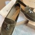 Loro Piana Women's Summer Charms Walk Loafers in Olive Suede Leather Loro Piana Women's Summer Charms Walk Loafers in Olive Suede Leather