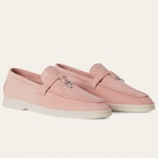 Loro Piana Women's Summer Charms Walk Loafers in Pink Suede Leather Loro Piana Women's Summer Charms Walk Loafers in Pink Suede Leather