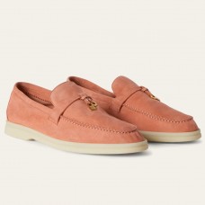 Loro Piana Women's Summer Charms Walk Loafers in Sorbet Pink Suede Leather Loro Piana Women's Summer Charms Walk Loafers in Sorbet Pink Suede Leather