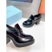 Prada Chocolate High-heeled Loafers In Black Brushed Leather