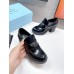Prada Chocolate High-heeled Loafers In Black Brushed Leather