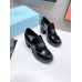 Prada Chocolate High-heeled Loafers In Black Brushed Leather