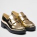 Prada Women's Loafers In Gold Metallic Leather Prada Women's Loafers In Gold Metallic Leather