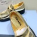 Prada Women's Loafers In Gold Metallic Leather Prada Women's Loafers In Gold Metallic Leather