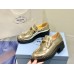 Prada Women's Loafers In Gold Metallic Leather Prada Women's Loafers In Gold Metallic Leather