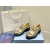 Prada Women's Loafers In Gold Metallic Leather Prada Women's Loafers In Gold Metallic Leather