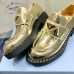 Prada Women's Loafers In Gold Metallic Leather Prada Women's Loafers In Gold Metallic Leather