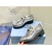 Prada Women's Loafers In Silver Metallic Leather