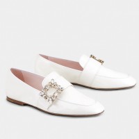 Roger Vivier Mini Broche Buckle Loafers in White Patent Leather Roger Vivier Mini Broche Buckle Loafers in White Patent Leather