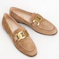 Tod's Women's Kate Loafers In Beige Suede Leather Tod's Women's Kate Loafers In Beige Suede Leather