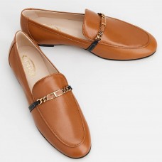 Tod's Women's Brown Chain-embellished Leather Loafers Tod's Women's Brown Chain-embellished Leather Loafers