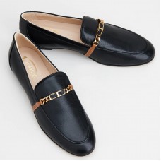 Tod's Women's Black Chain-embellished Leather Loafers Tod's Women's Black Chain-embellished Leather Loafers