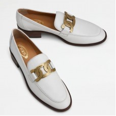 Tod's Women's Cuoio Loafers In White Calfskin Tod's Women's Cuoio Loafers In White Calfskin