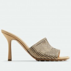 Bottega Veneta Stretch Mules 90mm In Gold Strass-embellished Satin Bottega Veneta Stretch Mules 90mm In Gold Strass-embellished Satin