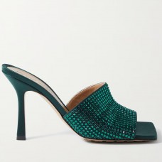 Bottega Veneta Stretch Mules 90mm In Green Strass-embellished Satin Bottega Veneta Stretch Mules 90mm In Green Strass-embellished Satin
