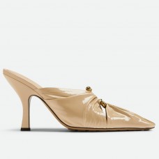 Bottega Veneta Bunnie Mules 90mm In Beige Patent Leather Bottega Veneta Bunnie Mules 90mm In Beige Patent Leather