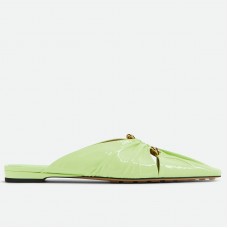 Bottega Veneta Bunnie Flat Mules In Fennel Patent Leather Bottega Veneta Bunnie Flat Mules In Fennel Patent Leather
