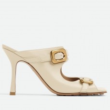 Bottega Veneta Stretch Buckle Mules in White Calfskin Bottega Veneta Stretch Buckle Mules in White Calfskin