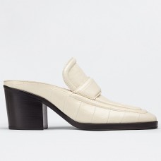 Bottega Veneta Mules In White Crocodile Embossed Leather Bottega Veneta Mules In White Crocodile Embossed Leather
