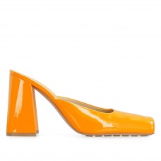 Bottega Veneta Tower Mules In Orange Patent Calfskin Bottega Veneta Tower Mules In Orange Patent Calfskin
