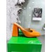 Bottega Veneta Tower Mules In Orange Patent Calfskin