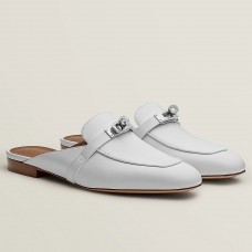 Hermes Women's Oz Mules in White Leather Hermes Women's Oz Mules in White Leather