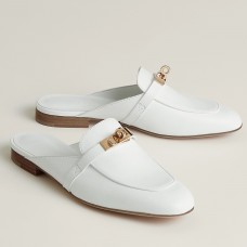 Hermes Women's Oz Mules in White Calfskin Hermes Women's Oz Mules in White Calfskin